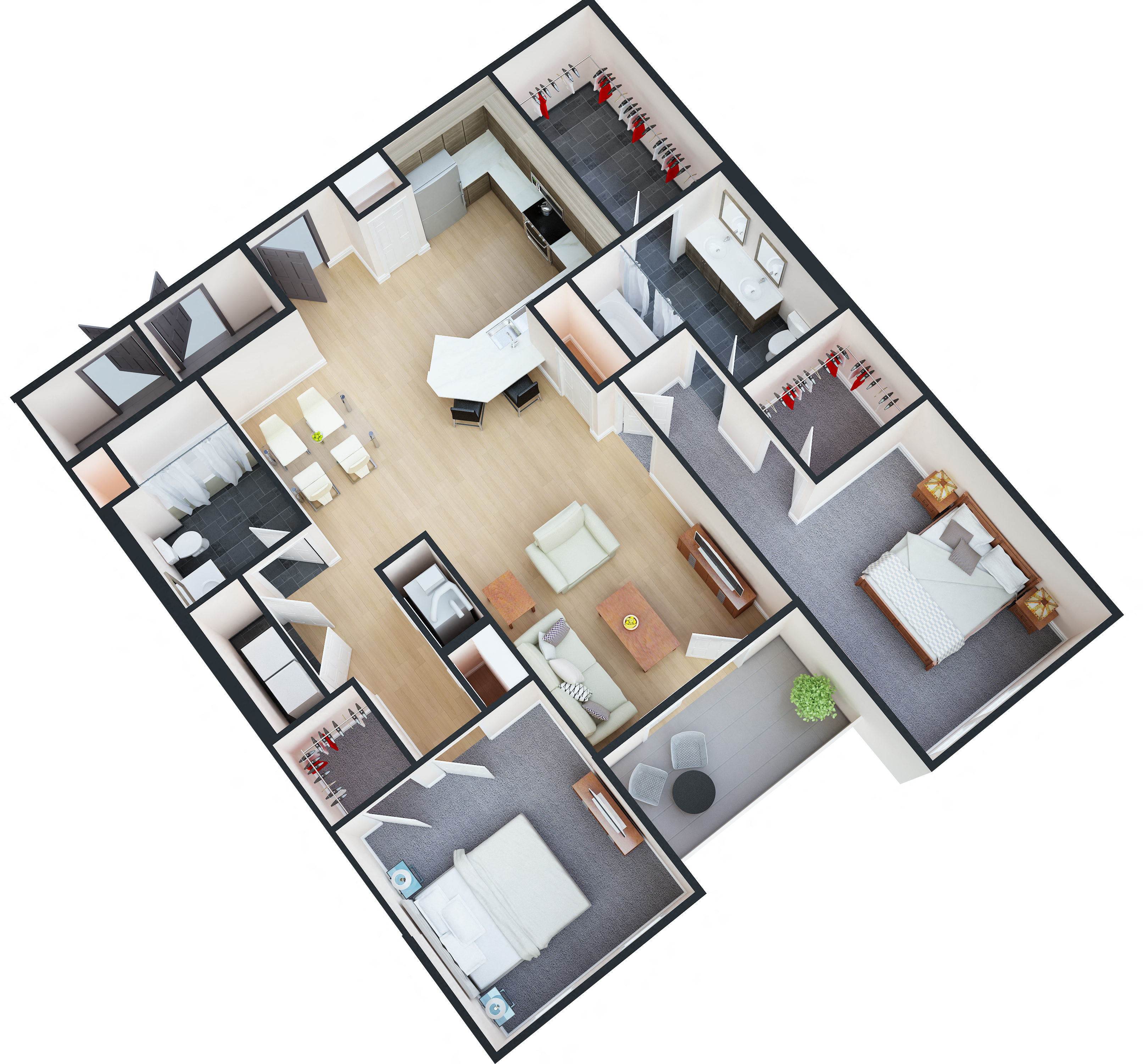 Floor plan for 2 beds, 2 baths, 1152 sqft